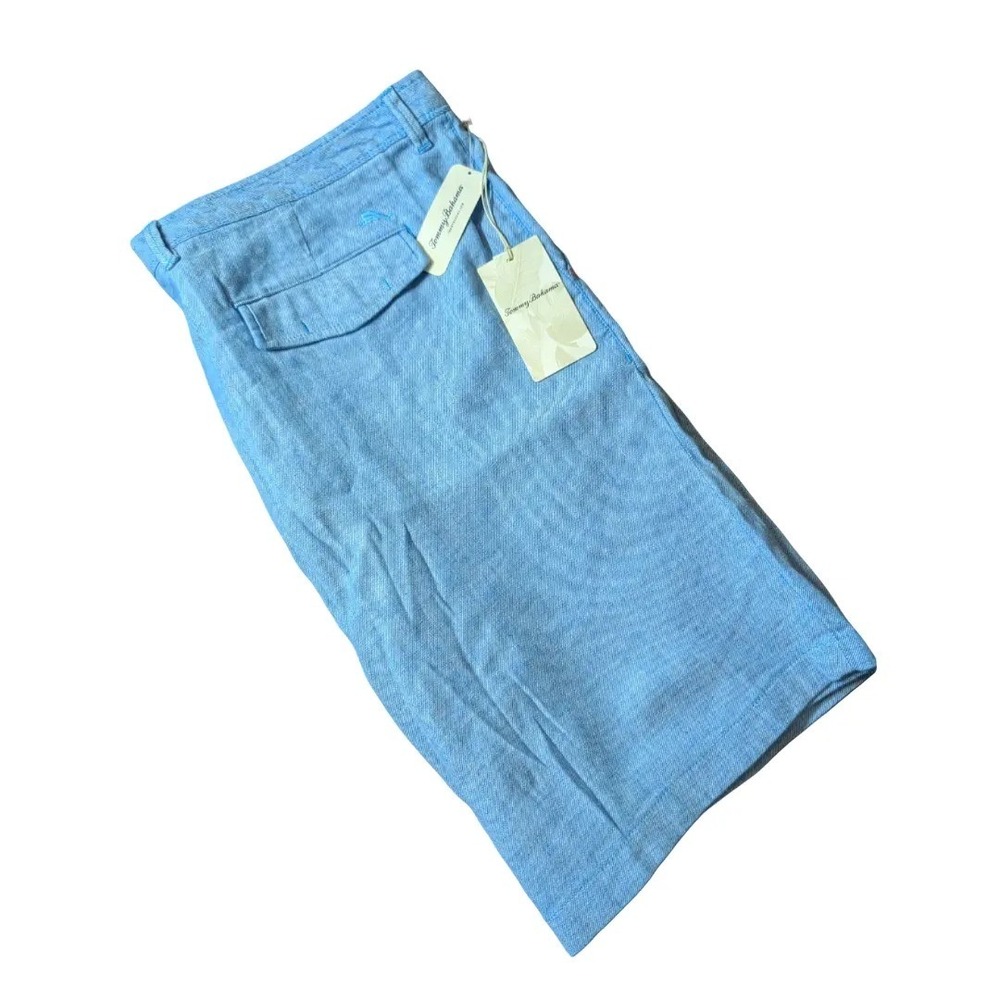 Tommy Bahama Mens Blue Chambray Shorts Flat Front Sz 42x10 Stretch NWT $100 - Picture 5 of 5